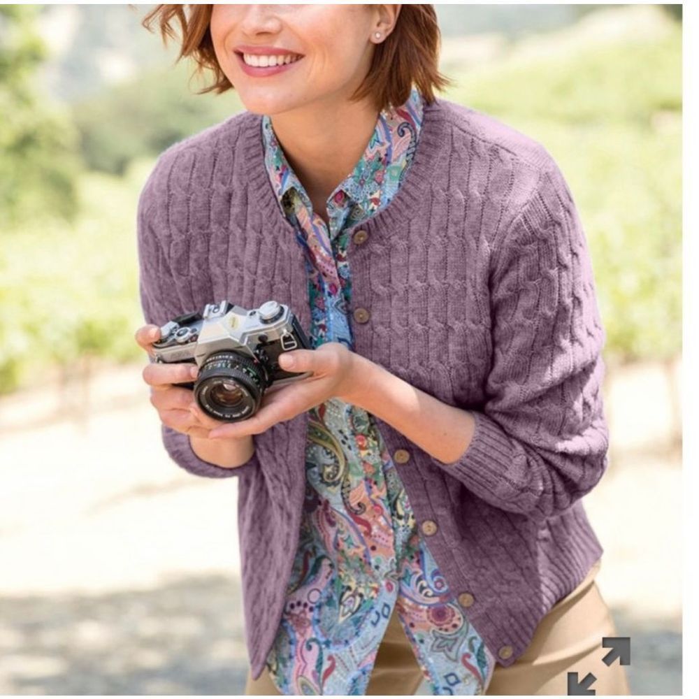 Norm Thompson Grey 100% Wool  Button Front Cardigan Women’s Sz L
